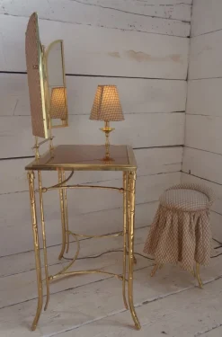 Pamono Dressing Table with Lamp and Seat in Faux Bamboo, 1950s, Set of 2 Outlet