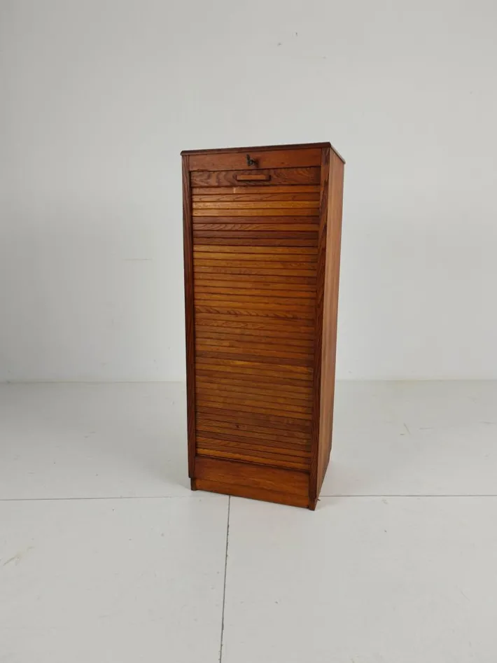 Pamono Dutch Oak Archive Cabinet with Tambour Door, 1940s