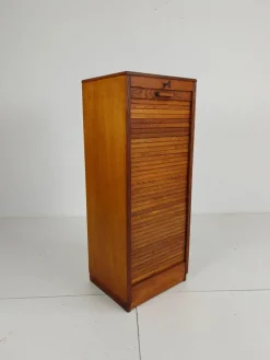 Pamono Dutch Oak Archive Cabinet with Tambour Door, 1940s