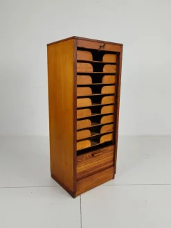 Pamono Dutch Oak Archive Cabinet with Tambour Door, 1940s