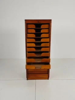 Pamono Dutch Oak Archive Cabinet with Tambour Door, 1940s