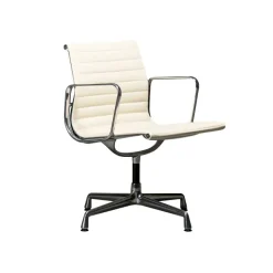 Pamono EA108 Dining Chair in Polished Aluminum and White Leather by Charles and Ray Eames for Vitra, 2010s Online