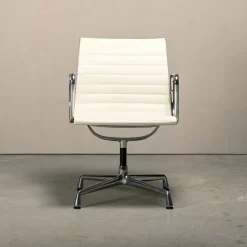 Pamono EA108 Dining Chair in Polished Aluminum and White Leather by Charles and Ray Eames for Vitra, 2010s Online