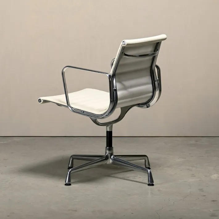 Pamono EA108 Dining Chair in Polished Aluminum and White Leather by Charles and Ray Eames for Vitra, 2010s Online