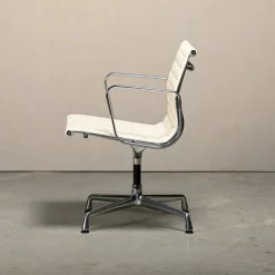 Pamono EA108 Dining Chair in Polished Aluminum and White Leather by Charles and Ray Eames for Vitra, 2010s Online
