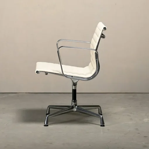 Pamono EA108 Dining Chair in Polished Aluminum and White Leather by Charles and Ray Eames for Vitra, 2010s Online