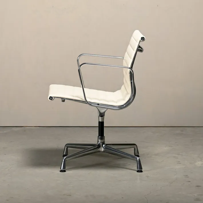 Pamono EA108 Dining Chair in Polished Aluminum and White Leather by Charles and Ray Eames for Vitra, 2010s Online