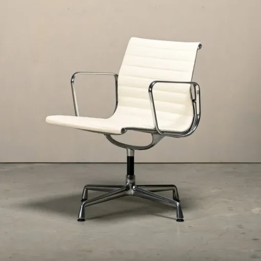Pamono EA108 Dining Chair in Polished Aluminum and White Leather by Charles and Ray Eames for Vitra, 2010s Online