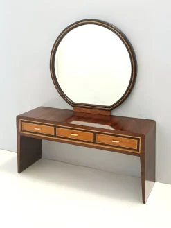 Pamono Ebonized Walnut and Birch Vanity Table with Mirror attributed to Paolo Buffa, 1950s Sale