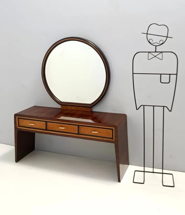 Pamono Ebonized Walnut and Birch Vanity Table with Mirror attributed to Paolo Buffa, 1950s Sale