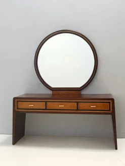 Pamono Ebonized Walnut and Birch Vanity Table with Mirror attributed to Paolo Buffa, 1950s Sale