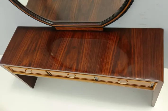 Pamono Ebonized Walnut and Birch Vanity Table with Mirror attributed to Paolo Buffa, 1950s Sale