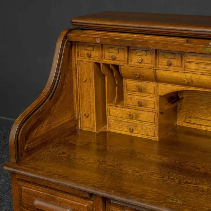 Pamono Edwardian Oak Roll Top Desk