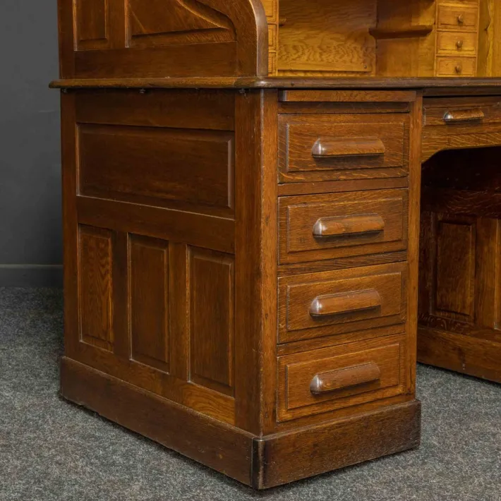 Pamono Edwardian Oak Roll Top Desk