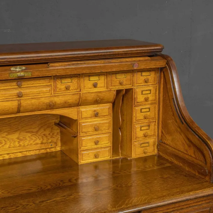 Pamono Edwardian Oak Roll Top Desk