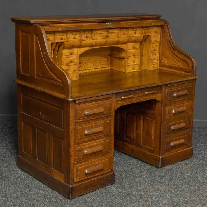 Pamono Edwardian Oak Roll Top Desk