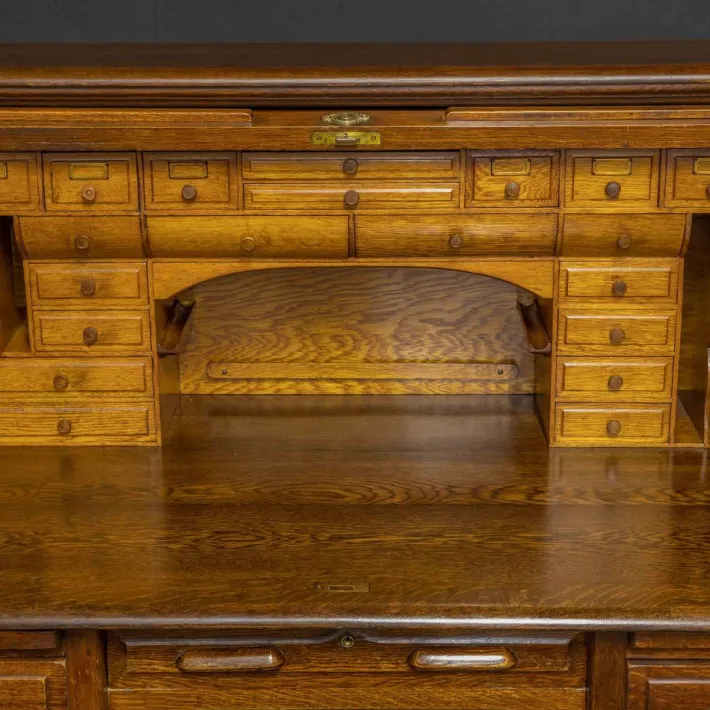 Pamono Edwardian Oak Roll Top Desk