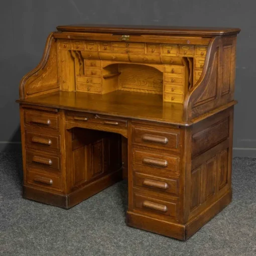 Pamono Edwardian Oak Roll Top Desk