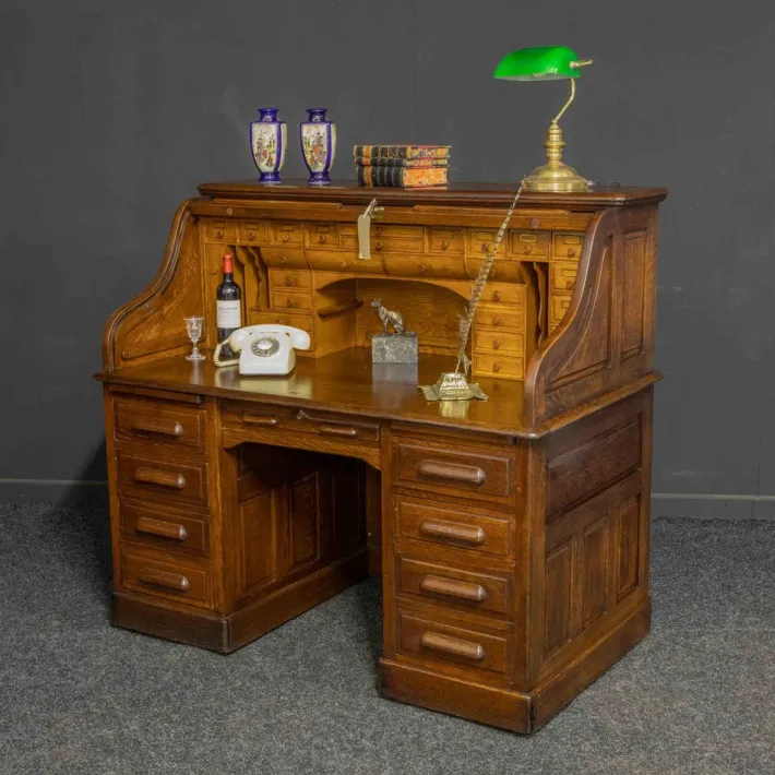 Pamono Edwardian Oak Roll Top Desk
