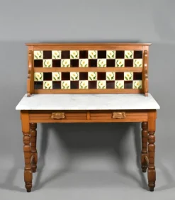 Pamono Edwardian Tile Back Marble Top Washstand in Birch, 1890s Discount