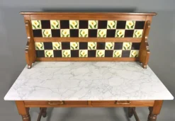 Pamono Edwardian Tile Back Marble Top Washstand in Birch, 1890s Discount