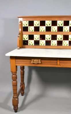 Pamono Edwardian Tile Back Marble Top Washstand in Birch, 1890s Discount