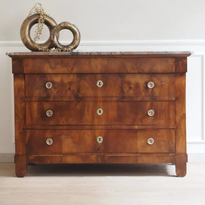 Pamono Empire Biedermeier Chest of Drawers with Marble Best