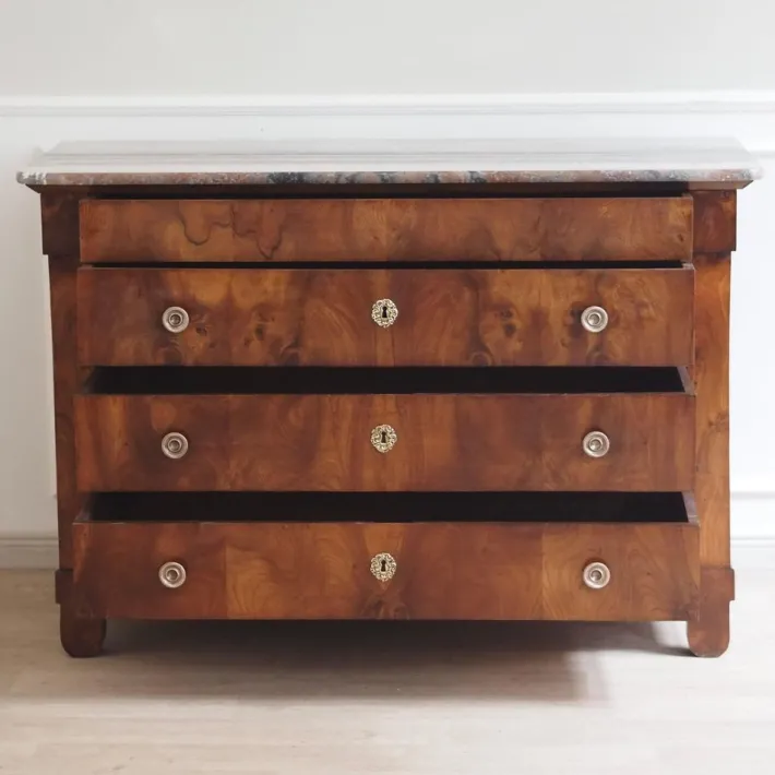 Pamono Empire Biedermeier Chest of Drawers with Marble Best