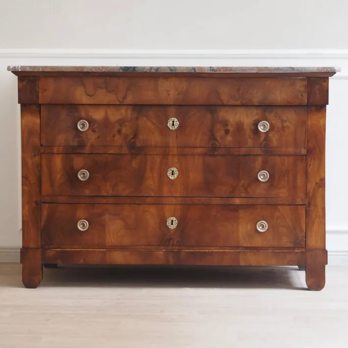 Pamono Empire Biedermeier Chest of Drawers with Marble Best