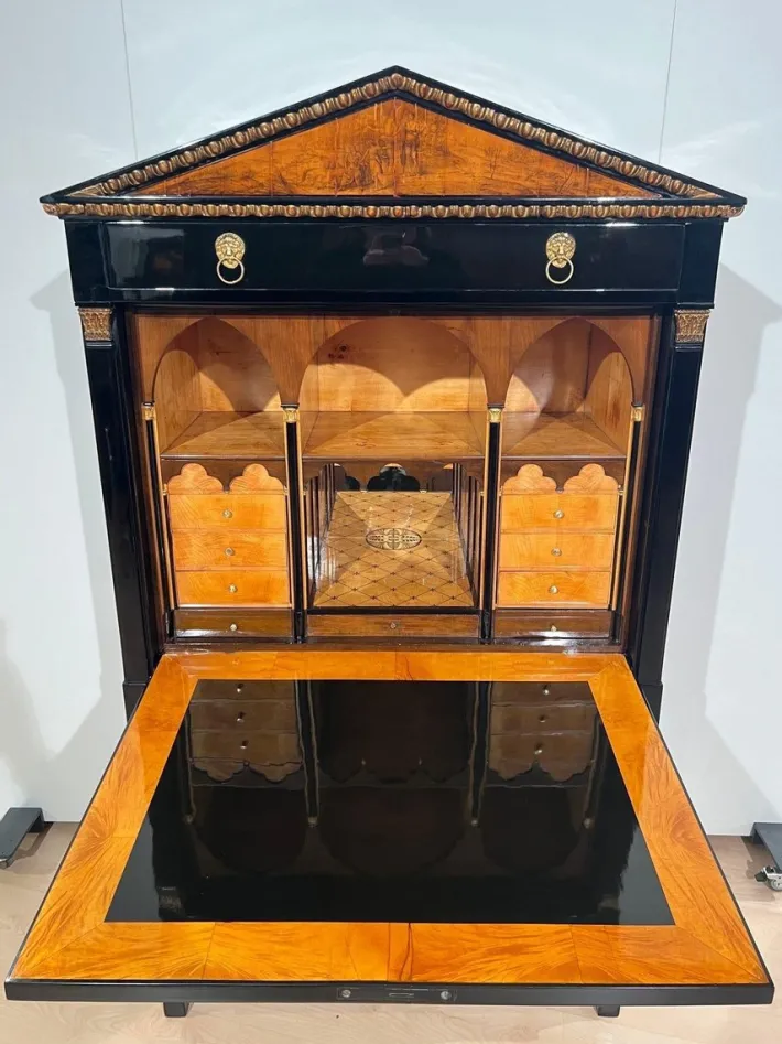 Pamono Empire Secretary in Ebonized Wood, Maple & Ink Painting, Vienna, 1815 Discount