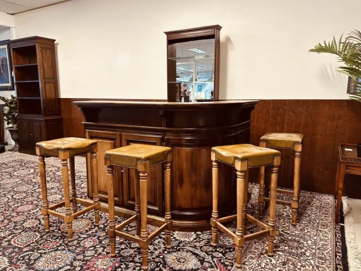 Pamono English Corner Bar with Bar Stools, Set of 5