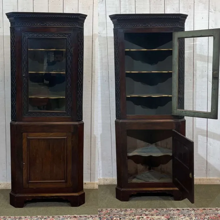 Pamono English Corner Cabinet in Walnut, Mahogany and Oak, 19th Century