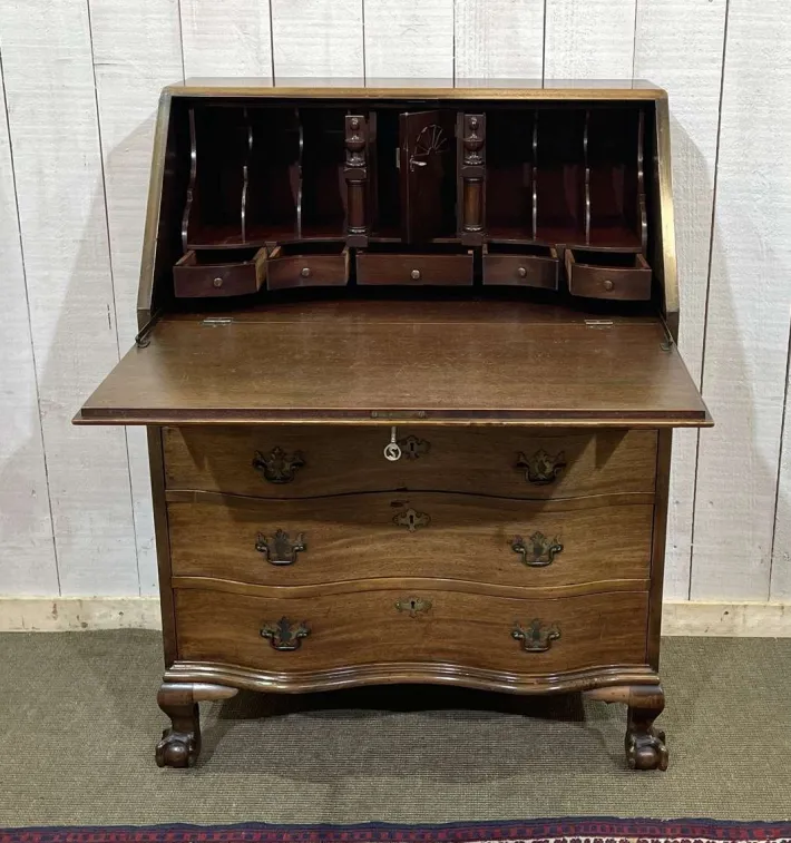 Pamono English Curved Mahogany Back Desk, 1930s Discount