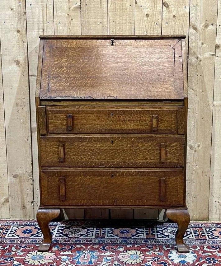 Pamono English Donkey Desk in Oak and Leather Top, 1950s