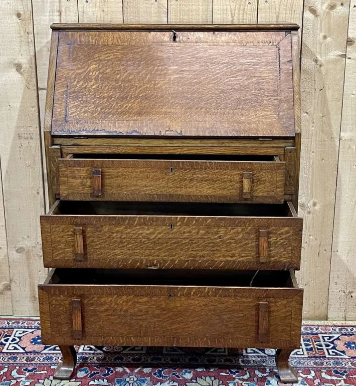 Pamono English Donkey Desk in Oak and Leather Top, 1950s