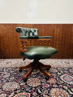 Pamono English Green Leather Captain's Chair Sale