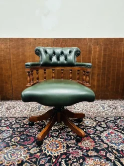 Pamono English Green Leather Captain's Chair Sale