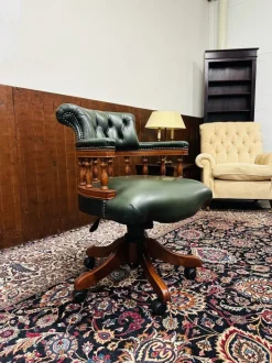 Pamono English Green Leather Captain's Chair Sale