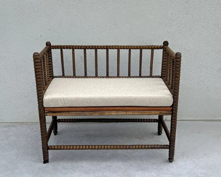 Pamono English Jacobean Style Bobbin Wood Bench, 1920s