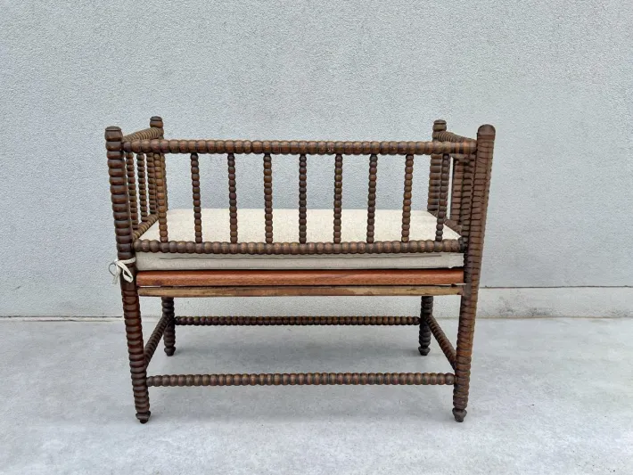 Pamono English Jacobean Style Bobbin Wood Bench, 1920s
