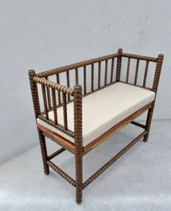Pamono English Jacobean Style Bobbin Wood Bench, 1920s