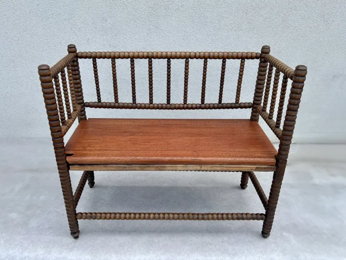 Pamono English Jacobean Style Bobbin Wood Bench, 1920s