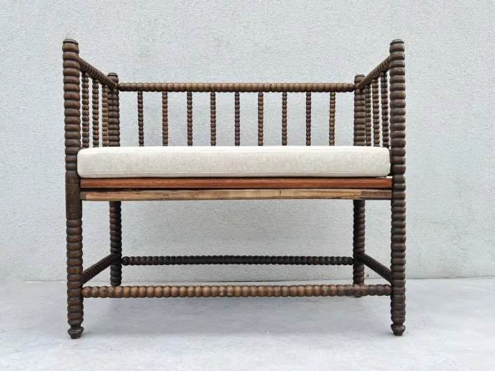 Pamono English Jacobean Style Bobbin Wood Bench, 1920s