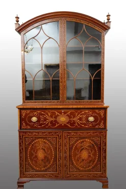 Pamono English Sideboard Bookcase in Mahogany Feather with Maple Inlay Grafts, 19th Century Clearance