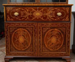 Pamono English Sideboard Bookcase in Mahogany Feather with Maple Inlay Grafts, 19th Century Clearance