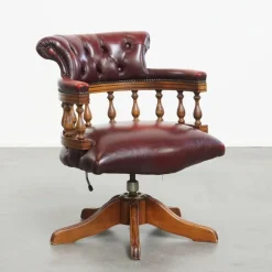 Pamono English Style Red Cowhide Height-Adjustable Chesterfield Swivel Office Chair