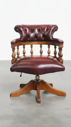Pamono English Style Red Cowhide Height-Adjustable Chesterfield Swivel Office Chair