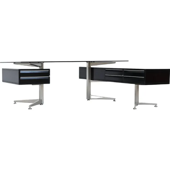 Pamono Executive Corner Desk in Mahogany and Glass from Abbondinterni, Italy, 1970s Outlet