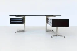 Pamono Executive Corner Desk in Mahogany and Glass from Abbondinterni, Italy, 1970s Outlet