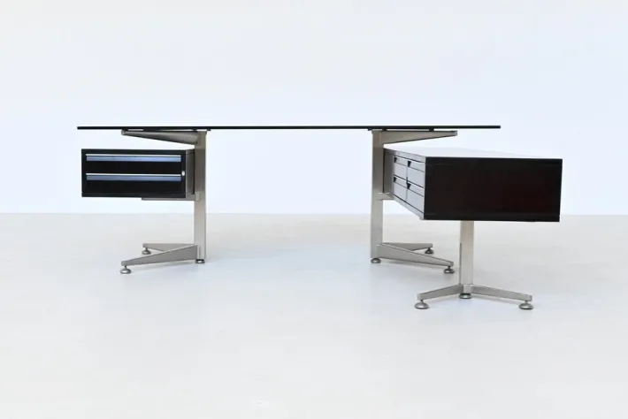 Pamono Executive Corner Desk in Mahogany and Glass from Abbondinterni, Italy, 1970s Outlet